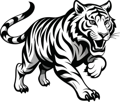 Angry running tiger Face Black And white vector