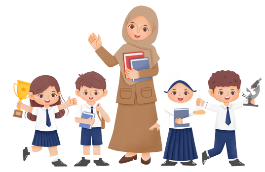 An illustration of a teacher with children png