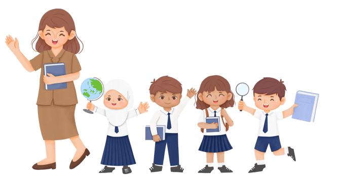 A woman is holding a book and children are standing around her png