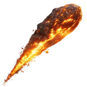 A meteorite's fiery descent is captured against a transparent canvas png
