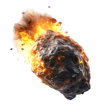 A meteorite's fiery descent is captured against a transparent canvas png