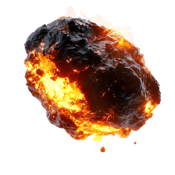 A meteorite's fiery descent is captured against a transparent canvas png