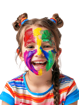 Happy girl kid with colorful face paint, isolated against a transparent background png