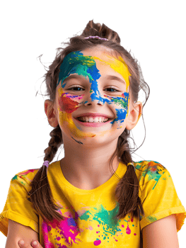 Happy girl kid with colorful face paint, isolated against a transparent background png