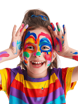 Happy girl kid with colorful face paint, isolated against a transparent background png