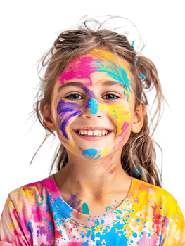 Happy girl kid with colorful face paint, isolated against a transparent background png
