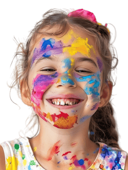 Happy girl kid with colorful face paint, isolated against a transparent background png