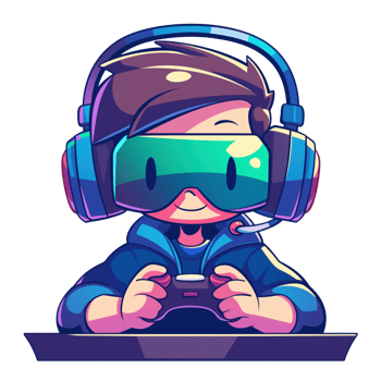 Gamer kid with headphones and controller png