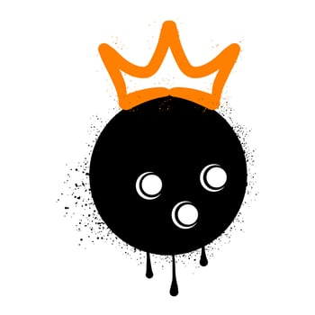 Bowling ball and crown with spray paint graffiti vector