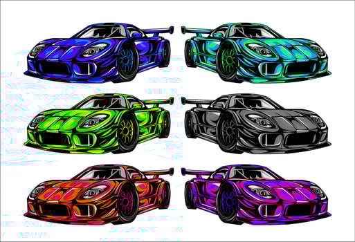 sets of super cars with various colors are parked. racing car isolated on white background vector