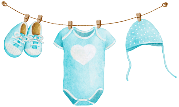 Watercolor Blue Baby Clothes Hanging on a Clothes rack for Card Template Frame png