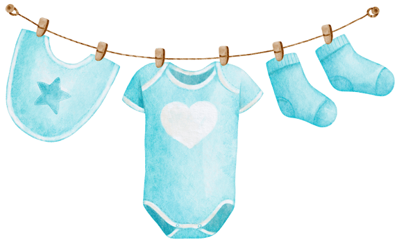 Watercolor Blue Baby Clothes Hanging on a Clothes rack for Card Template Frame png