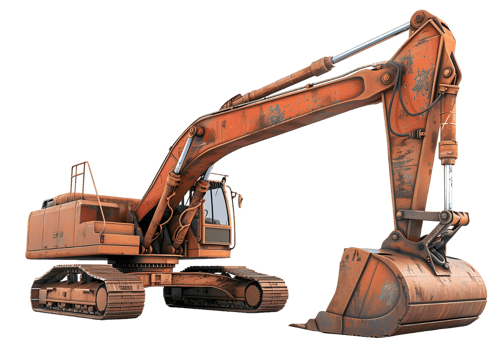 Orange Excavator with Bucket Arm for Construction and Heavy-Duty Work Isolated on a transparent background png