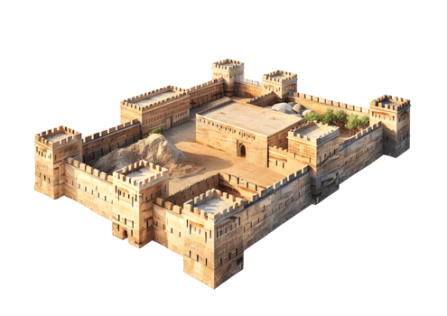 Large Medieval Fortress with Stone Walls Isolated on a transparent background png