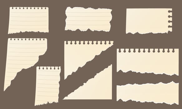 Old torn paper sheets set. Scrapbook elements collection. Lined paper illustration. vector