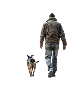man walking with his pet dog isolated on transparent background png