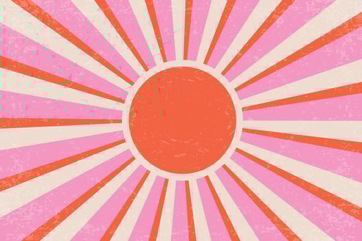 Retro summer sun background. Groovy sunshine wavy rays in vintage grunge design. 70s radial poster. Modern illustration. vector