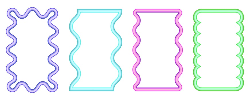 Wavy rectangle border frame. Squiggle edge box. Neon color scallop groovy shape. Retro aesthetic element. Trendy cute illustration. 90s design for poster and invitation on white background vector