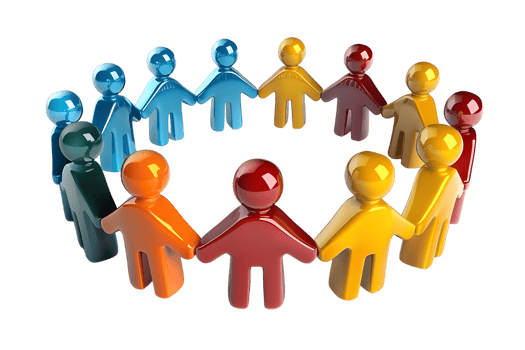 Pack of Colorful Human Figures in a Group Representing Community and Diversity isolated on transparent background png
