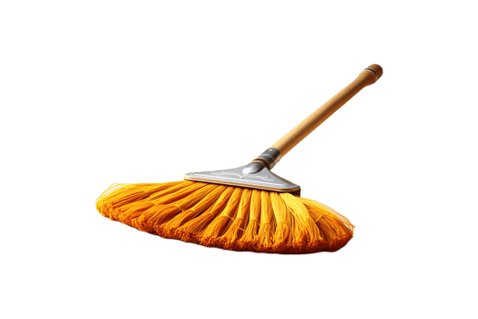 A yellow broom with a wooden handle png