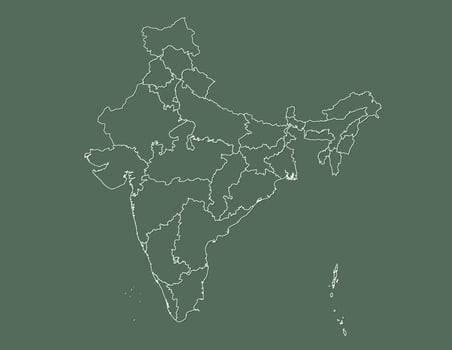 India map with white lines with province borders illustration vector
