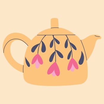 Cute teapot in cartoon doodle flat style. Element for design, posters, fabric patterns, kitchen decor, cafe, dining room, logo vector