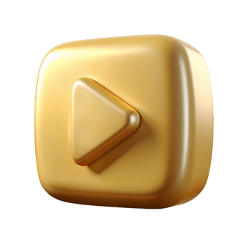 3d black-YouTube icon-gold details front isolated on transparent background png