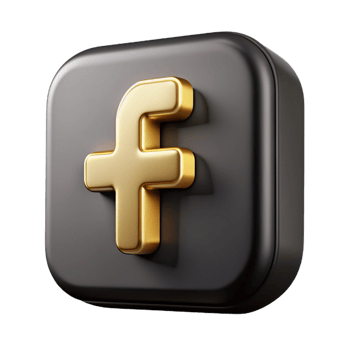 3d black-Facebook icon-gold details front isolated on transparent background png