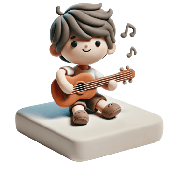 Charming 3D clay musician character playing guitar, ideal for kids' future occupation themes. png