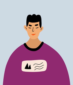 Portrait Asian teenager in longsleeve. Profile portrait of male cartoon character. Avatar of a Chinese man. Diversity. Flat illustration isolated on background. vector