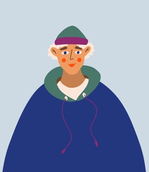 European teenager in beanie. Profile portrait of male cartoon character. Blonde man avatar for social network. Flat illustration isolated on backgroun. vector