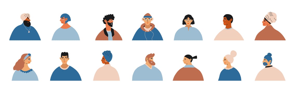 Set diversity persons portrait. Diverse men, women vector