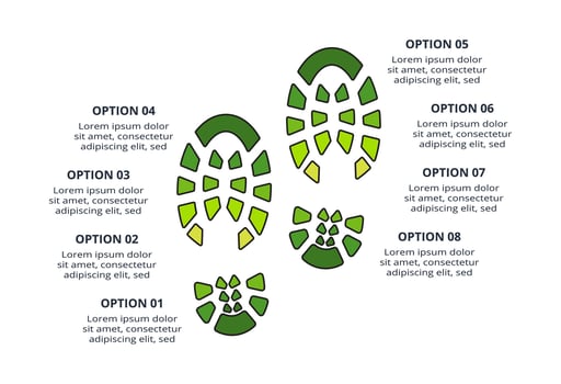 Military concept for infographic with 8 steps, options, parts or processes. Army boots marks vector