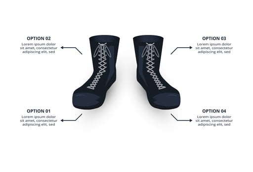 Military concept for infographic with 4 steps, options, parts or processes. Army boots marks vector