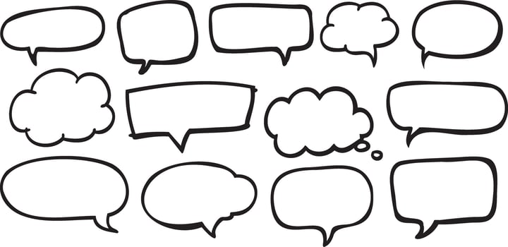 Set of Hand drawn Speech Bubbles Hand Drawn illustration on transparent background vector