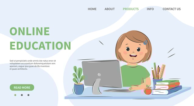 Online education, home school concept. Little girl studying on computer. vector