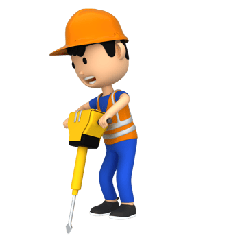 Construction worker doing floor drilling, 3d character icon png