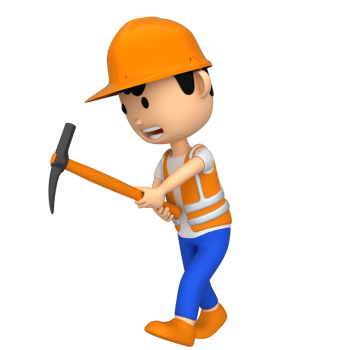 Worker digging with pickaxe, 3d character icon png