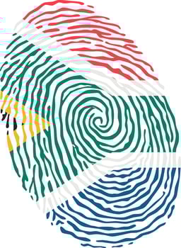 Fingerprint colored with the national flag of South Africa vector