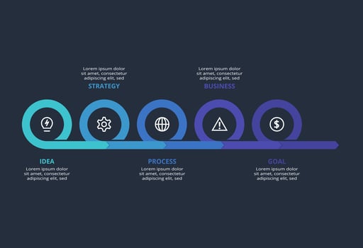Creative infographic with 5 elements, presentations, illustration. Template for web on a black background. vector