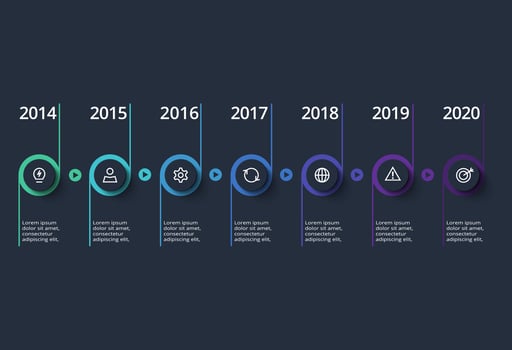 Creative dark infographic with 7 elements template for web on a black background, business, presentation. vector