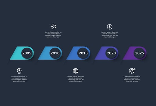Creative dark infographic with 5 elements template for web on a black background, business, presentation. vector