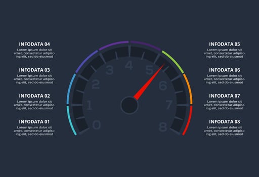 Creative dark infographic with 8 elements template for web on a black background, business, presentation. vector