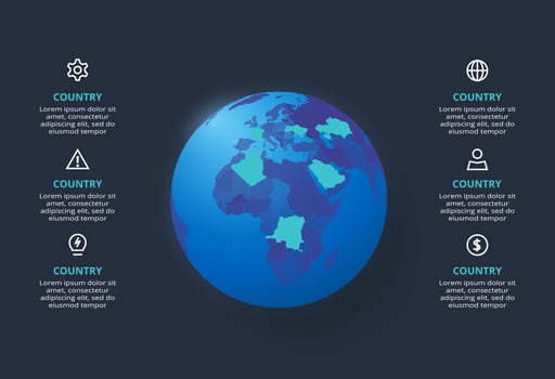 Creative infographic with 6 elements, presentations, illustration. Template for web on a black background. vector