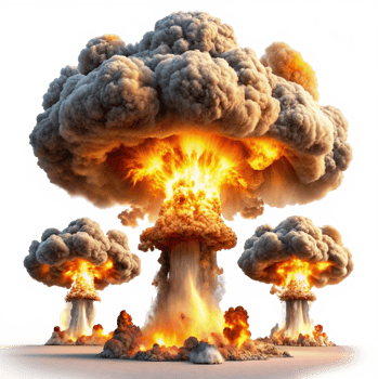Nuclear atom explosions mushroom cloud isolated on transparent background png