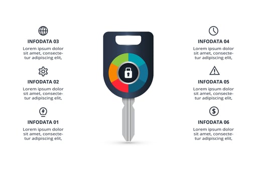 Key concept for infographic with 6 steps, options, parts or processes. Business data visualization. vector