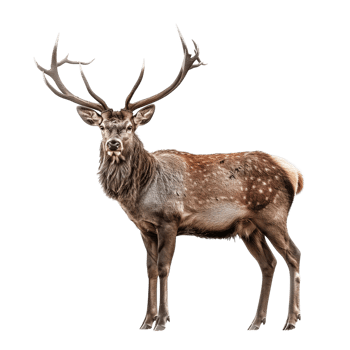 A majestic stag with impressive antlers standing gracefully isolated on a transparent background png