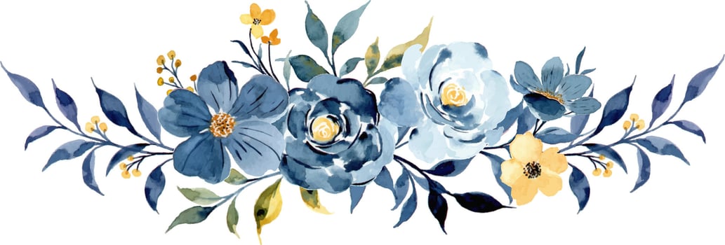 Watercolor yellow blue flower bouquet vector