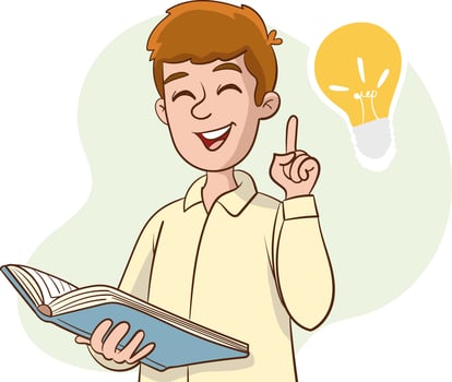 Man shows gesture of a great idea find solution of the problem illustration in cartoon style Concept vector