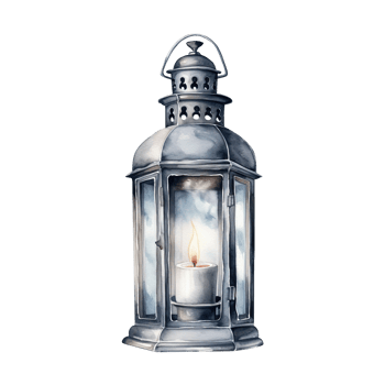 Watercolor retro old lantern with candle png